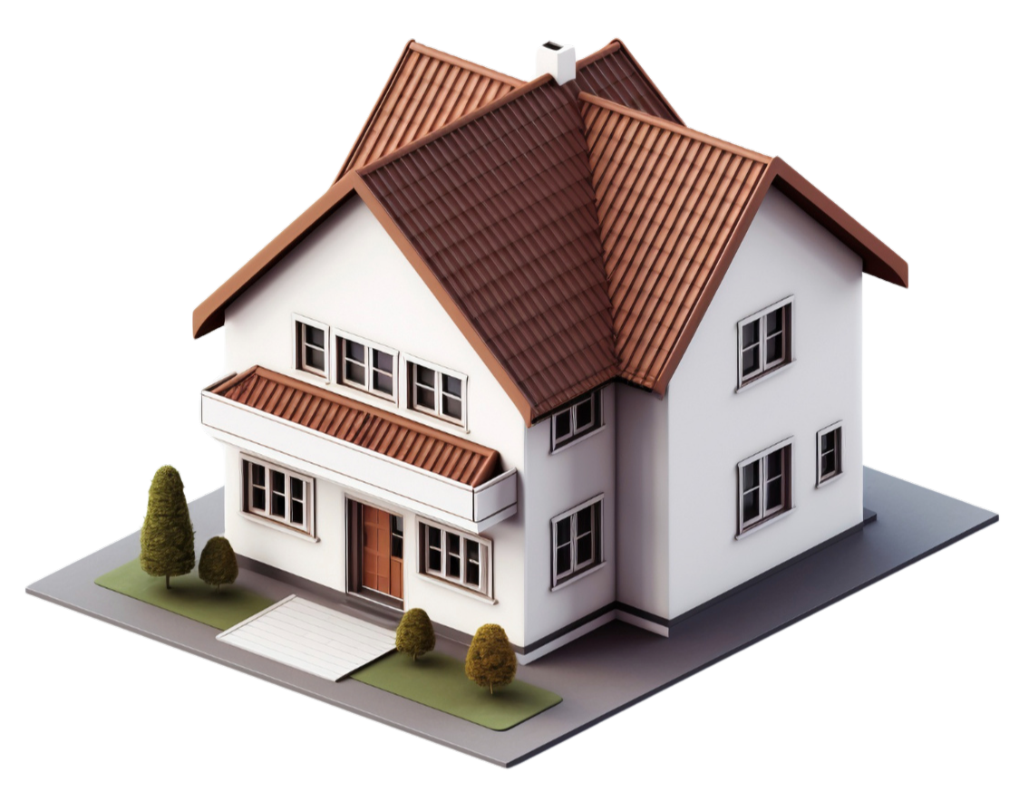 Animated 3d brown roof and white house
