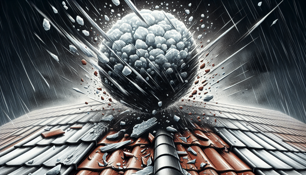 Illustration of large hailstones impacting a roof